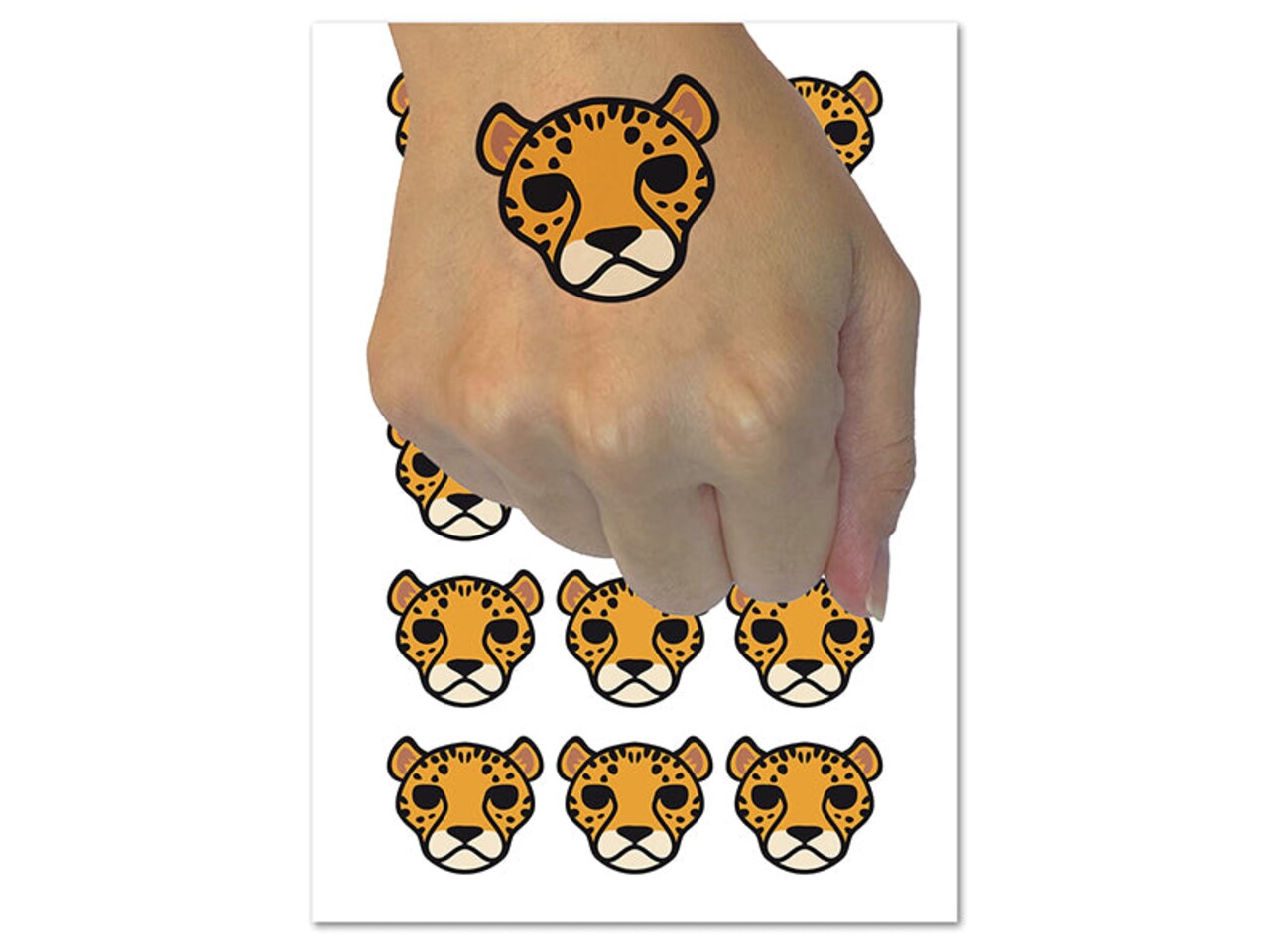 Spotted Cheetah head Temporary Tattoo Water Resistant Fake Body Art Set Collection (1 Sheet)